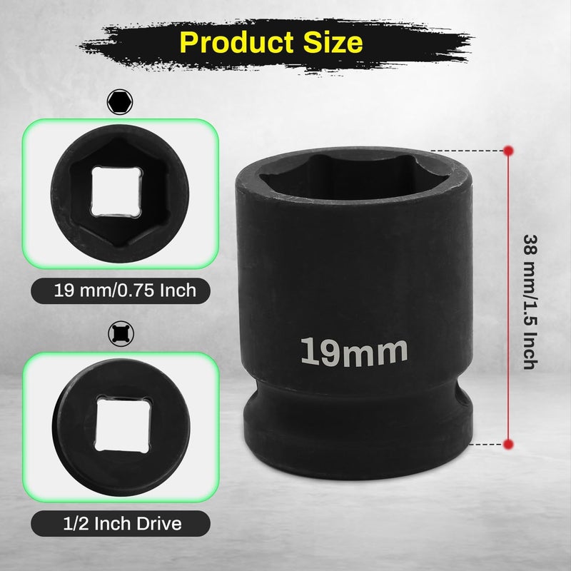 SUNKOO 1/2 Inch Drive 19mm Deep Impact Socket, CR-MO 6 Point Heavy Duty Metric Axle Nut Socket for Easy Removal of Axle and Wheel Hub Nuts - Image 2